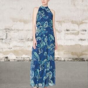 Julia Jordan NWT Blue Multi Mock Neck Three Tier Maxi Dress-Size 4